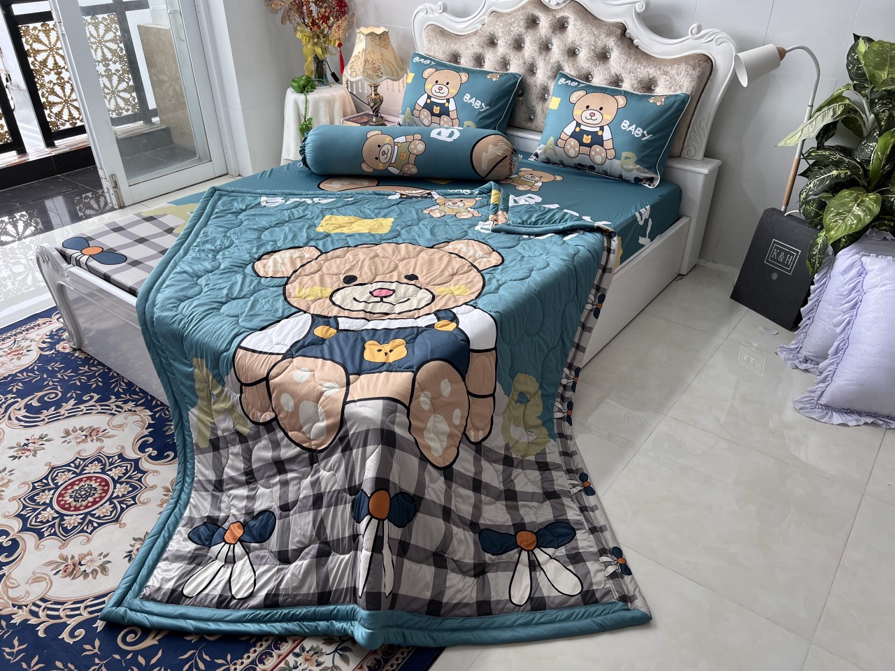 BỘ DRAP GA THUN Ý 5D MẪU GẤU BÔNG