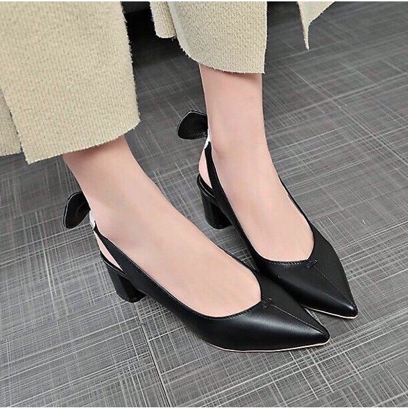 Giầy cao gót mũi nhọn 5 phân quai chun Nơ Mã LCC9