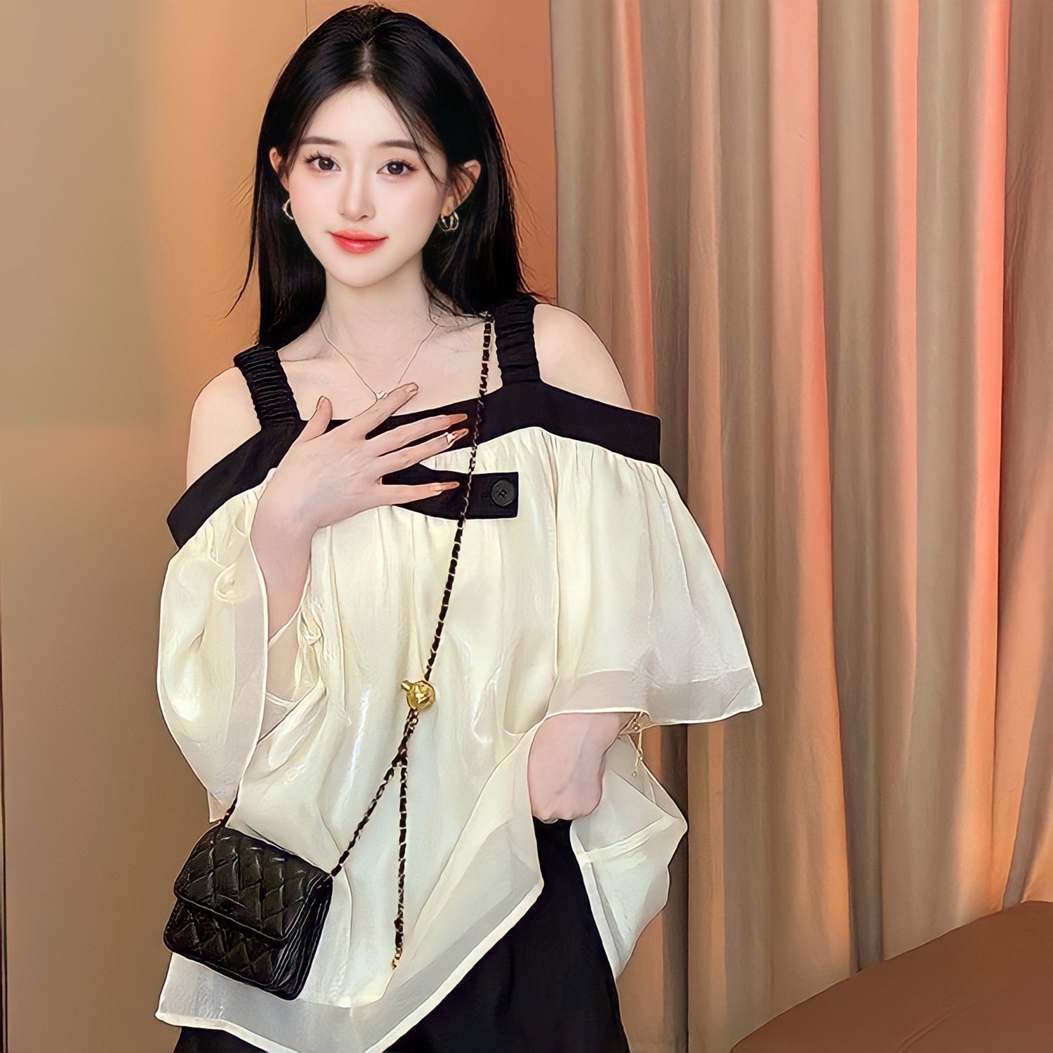 Sét Đồ Babydoll Áo Trễ Vai + Quần Tafta