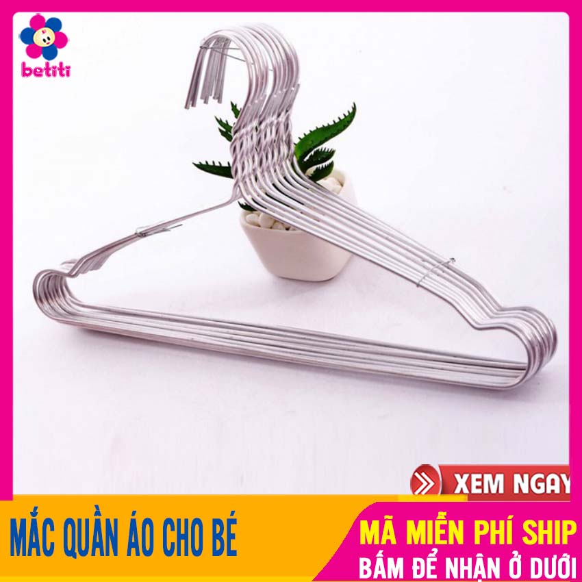 Combo 10 Móc Quần Áo Trẻ Em MÓC NHÔM CAO CẤP  Không Gỉ, Sét, Bắng Nhôm Trắng - Móc Quần Áo Đa Năng, Móc Phơi Quần Áo, Móc Treo Quần Áo Sơ Sinh BETITI - 10 Móc Phơi Nhôm