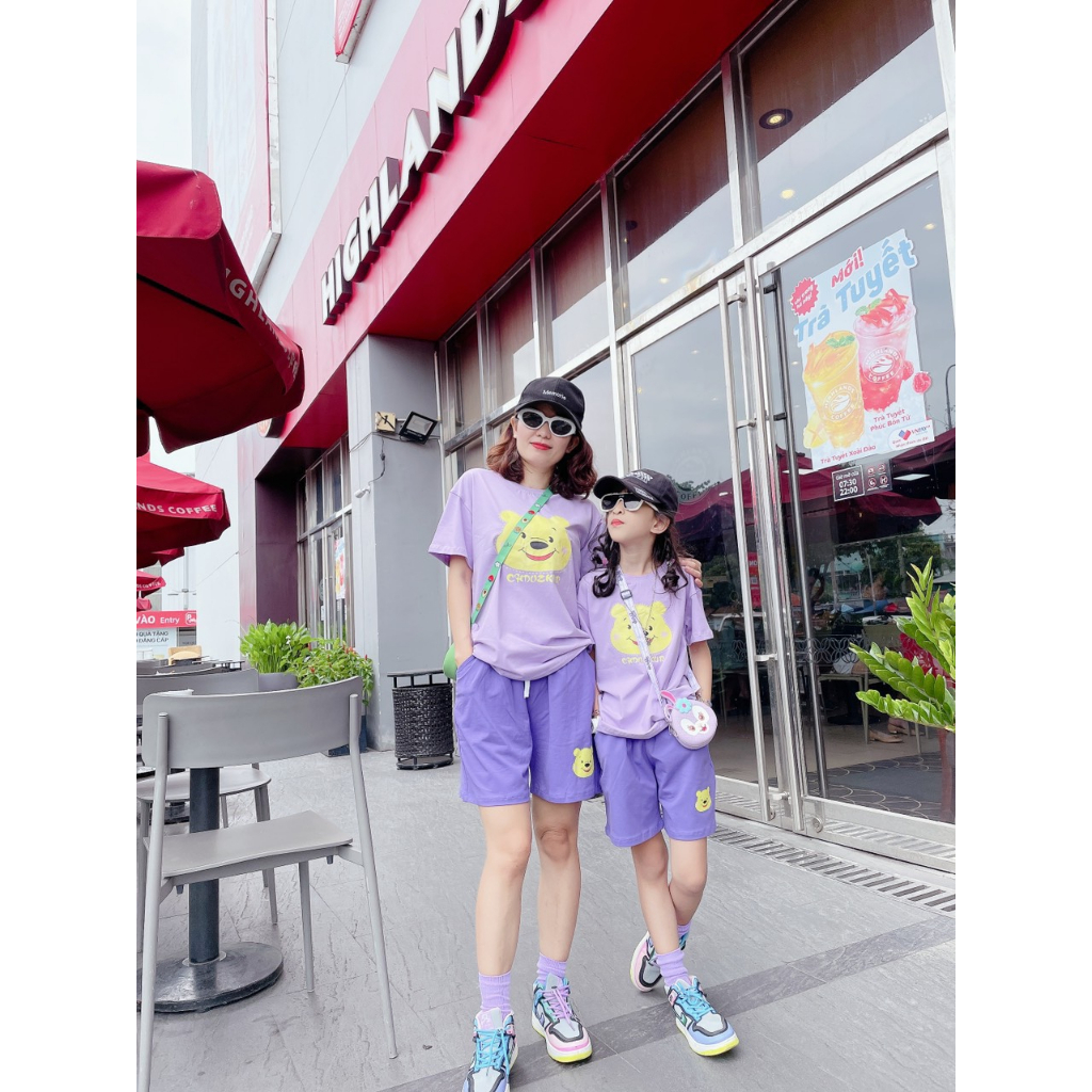 Set Đồ Đôi Mẹ Và Bé Gái TÍM GẤU POOH DB033