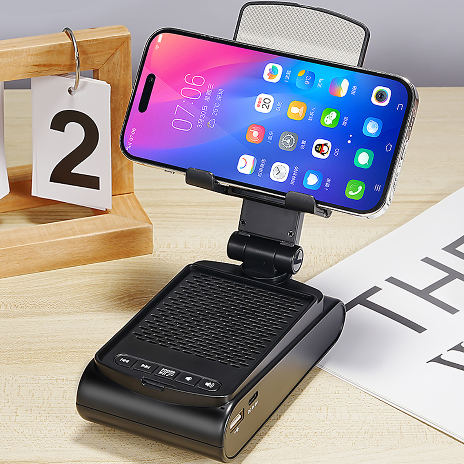Anxinshui Giá để điện thoại di động với Bluetooth tương thích loa đa mục đích giá đỡ điện thoại Loa Bluetooth không dây điện thoại di động giá để điện thoại đứng