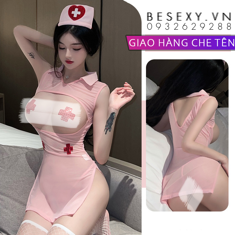 Đồ ngủ y tá sexy khoét ngực full phụ kiện g