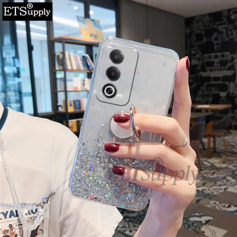 Phone case OPPO K12X 5G Shiny Ring Glitter Soft Transparent Holder Stand with Ring Stars Moon Girls Back Cover OPPO K12X 5G Case. 
