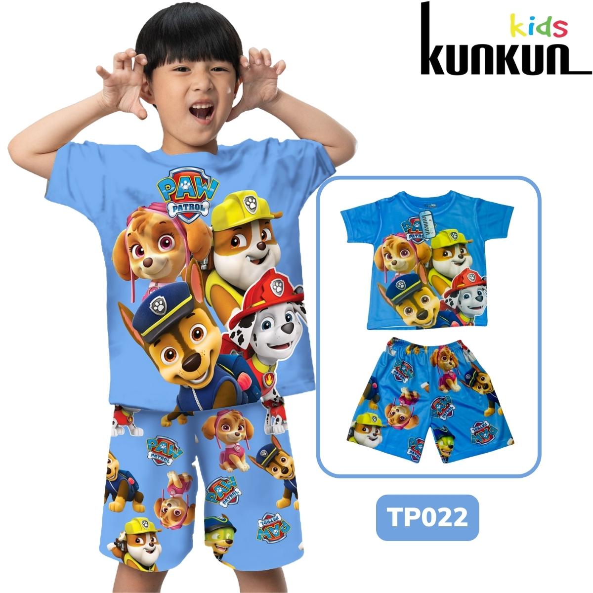 Set Quần áo Bé trai thun lạnh In 3D Hình Paw Xanh Kunkun TP022