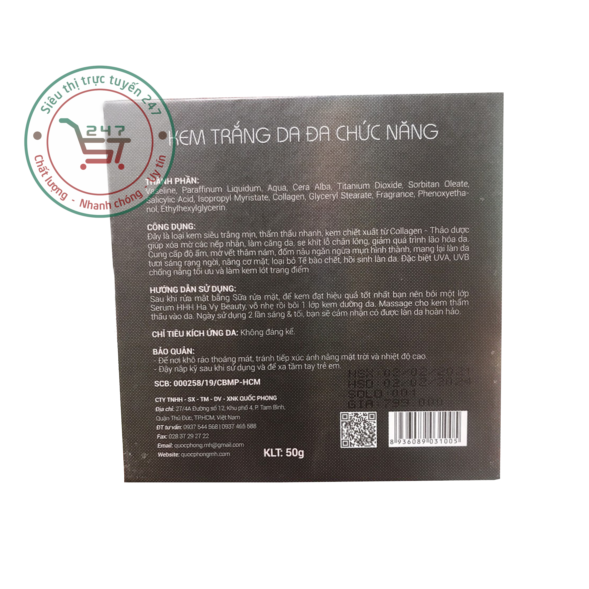 Kem Trắng da mặt đa năng collagen HHH 50g (Đen hồng)