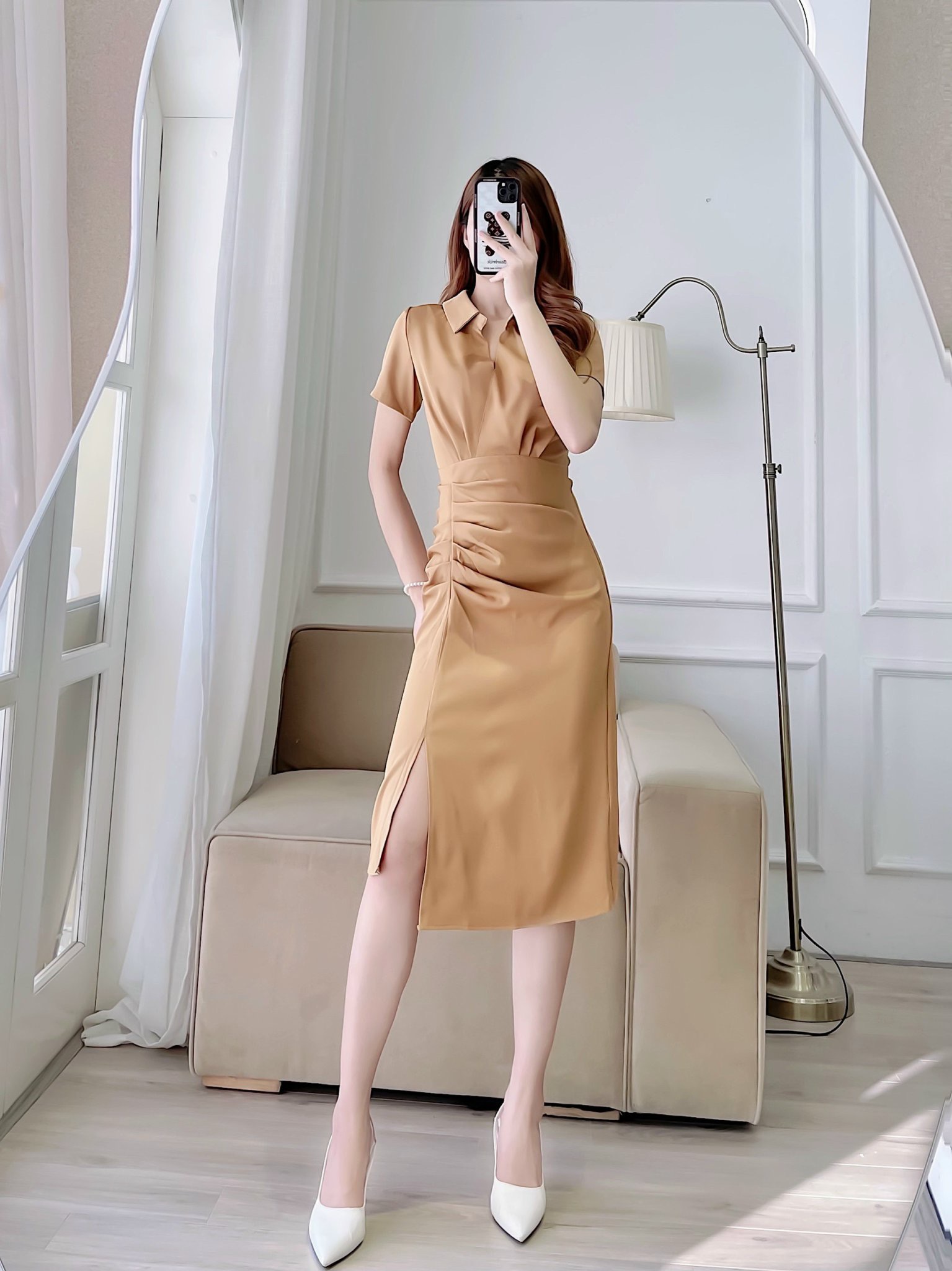 Váy Đầm Công Sở ELYS Chất Trượn Cao Cấp Thiết Kế Xếp Ly Eo Xẻ Gấu LY005