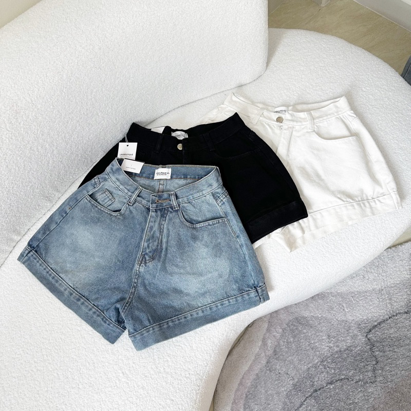Quần short jean lưng cao ống rộng