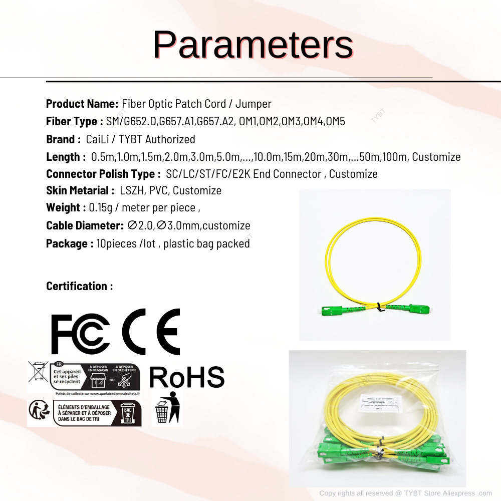 Fiber Optic Patch Cord SC APC 5piece Lot Factory sell SC/APC-APC ...