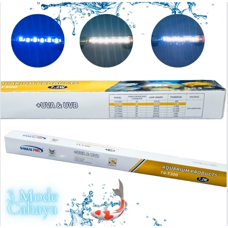 Lampu LED Celup Tanning Aquarium Aquascape SAKKAI PRO DAY & NIGHT T4 T300