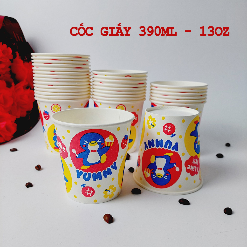 Combo 50 chiếc cốc giấy 390ml họa tiết YUMMY size 13oz