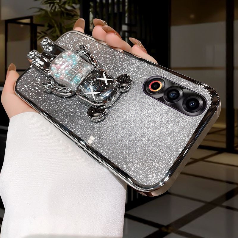 Phone cover Meizu 21 Pro 21 Note 20 Pro Back case with Cartoon 3D Bear Stand Luxury Slim Gradient Plating Glitter Girls Stylish For Meizu 20 Pro Meizu 21 Note Pro Back Cover. 