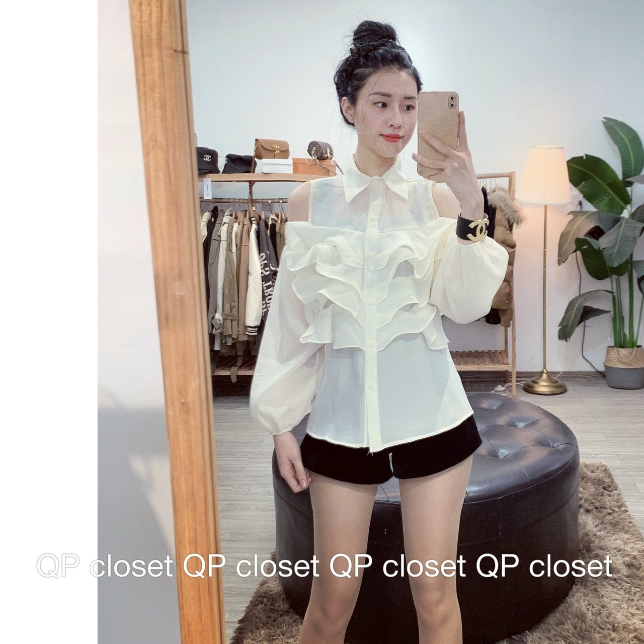 [Freeship] Áo sơ mi bèo ngực khoét vai cổ đức