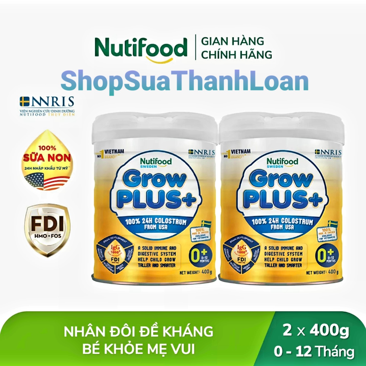 (Expiration Date February 2027) Combo 3 Cans Nutifood Growplus 0+ Yellow Powdered Milk 400g (Colostrum).