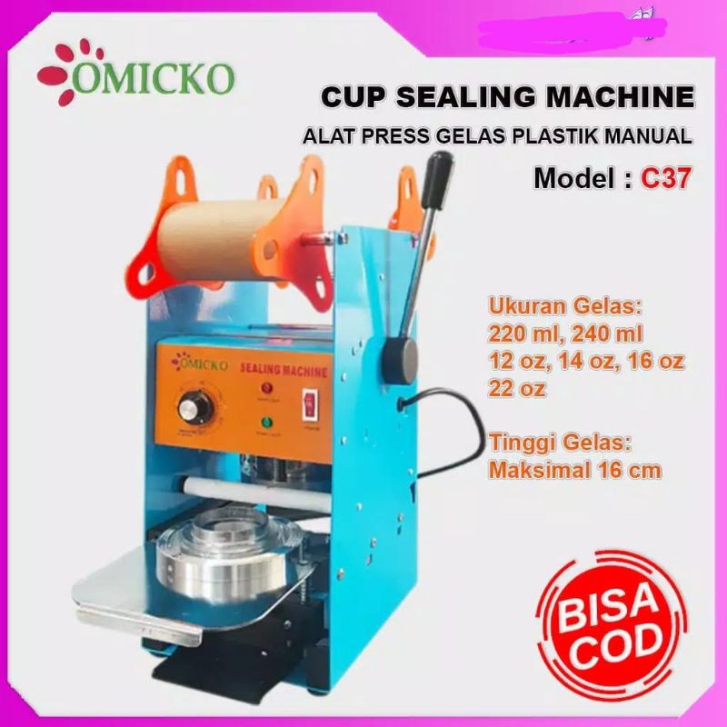 Omicko C37 Sealing Machine Mesin Cup Sealer Press Gelas Plastik Max Gelas Ukuran 22 Oz Lazada 6883