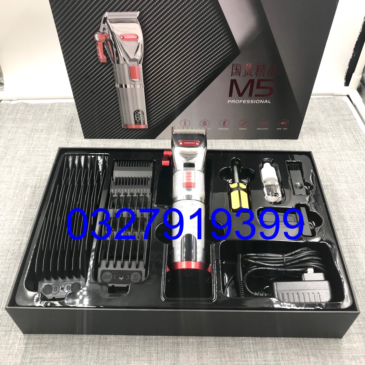 Madeshow Tông đơ cắt tóc M5F cao cấp - Máy cắt tóc chuyên nghiệp với lưỡi titanium sắc bén & pin 3200mAh