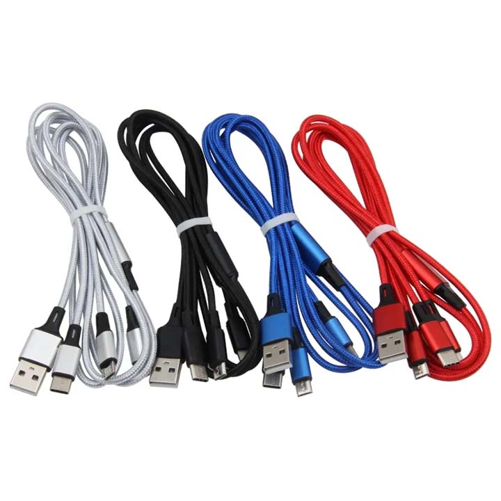 Dây Cáp Sạc Đa Năng Bọc Dù Siêu Bền 3 Trong 1 Đầu Sạc iPhone Lightning, Android Micro USB, Type C