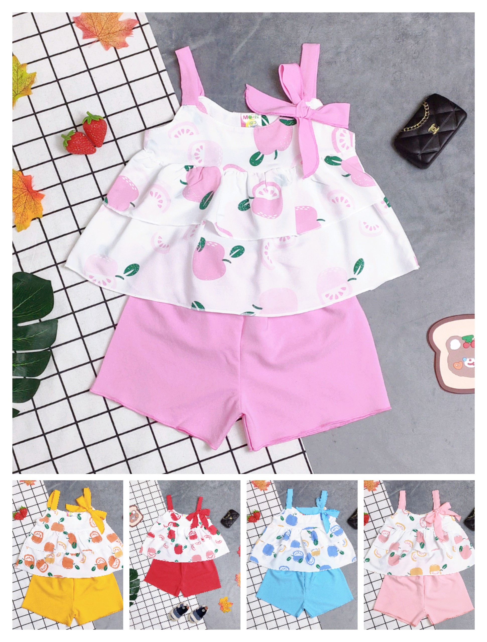 Bộ Lụa Tầng Phối Nơ Bé (6-18kg) (giao màu ngẫu nhiên)