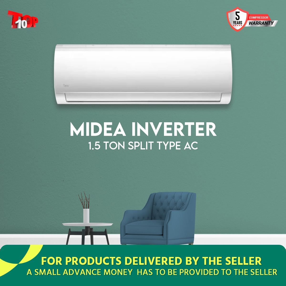 Midea Inverter Ac 1.5 Ton Split Type Air Conditioner 10 Year Compressor ...