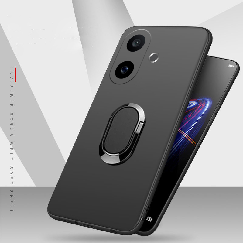 For VIVO V60 Lite Phone Case Soft Silicone Metal Ring Kickstand Bracket 360 Degree Rotation Car Holder for Vivo V60 Lite Cover Casing HP.