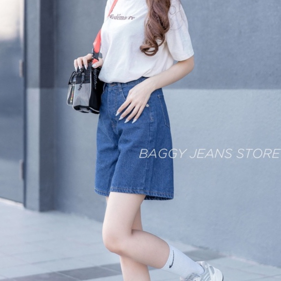 Quần short ngố jean lững ống rộng lai cuốn phong cách ulzzang r02