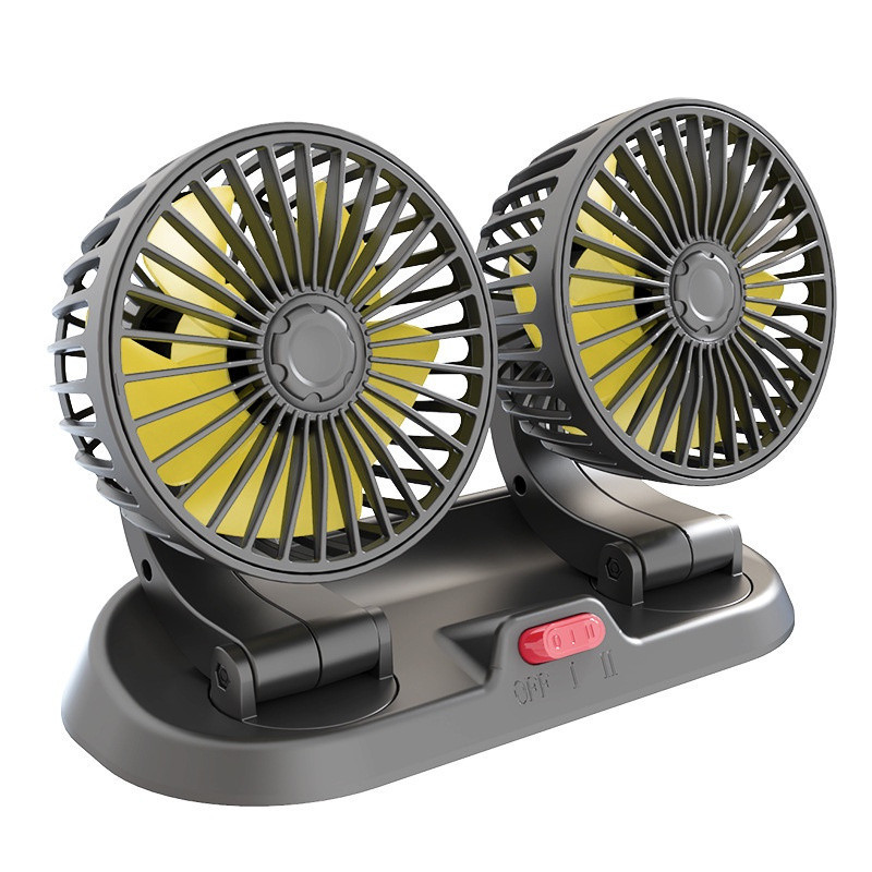 Quạt máy đôi mini 12v, 24v xoay 360 tiện ích trên ô tô, xe hơi cao cấp