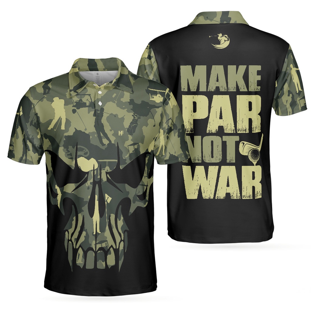 Make Par Not War Polo Shirt, Camouflage Pattern Golf Shirt For Veterans, Golf Gift Idea For Military Dad