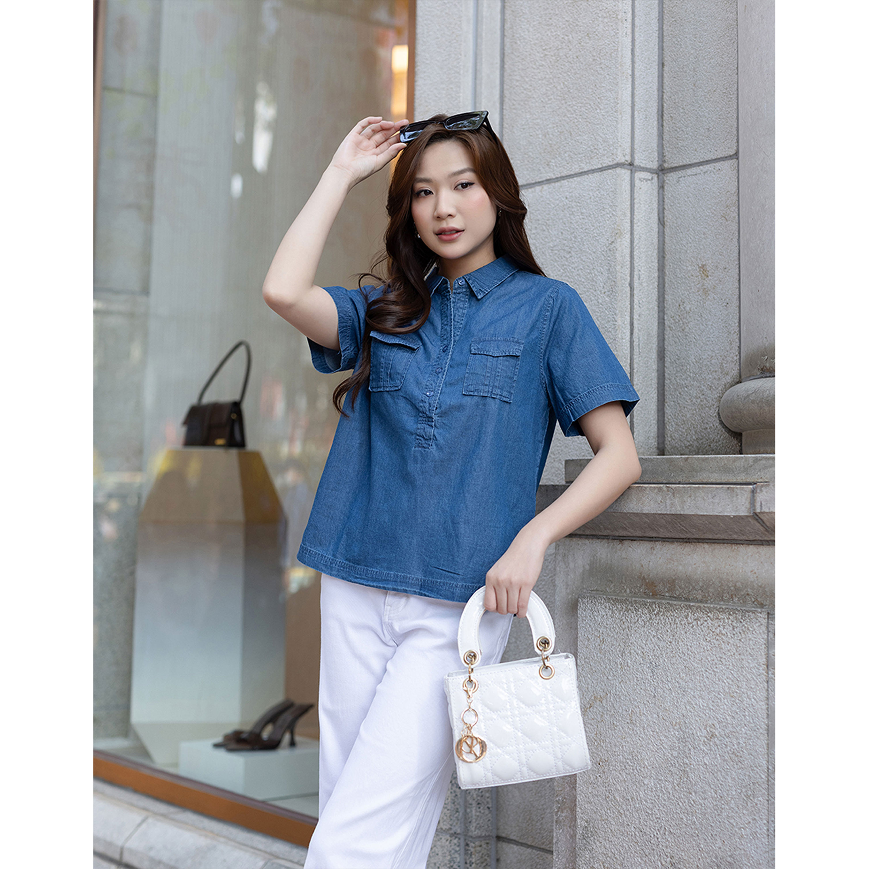 Swanlake | áo sơ mi jean tay ngắn swanlake - a11279lw01
