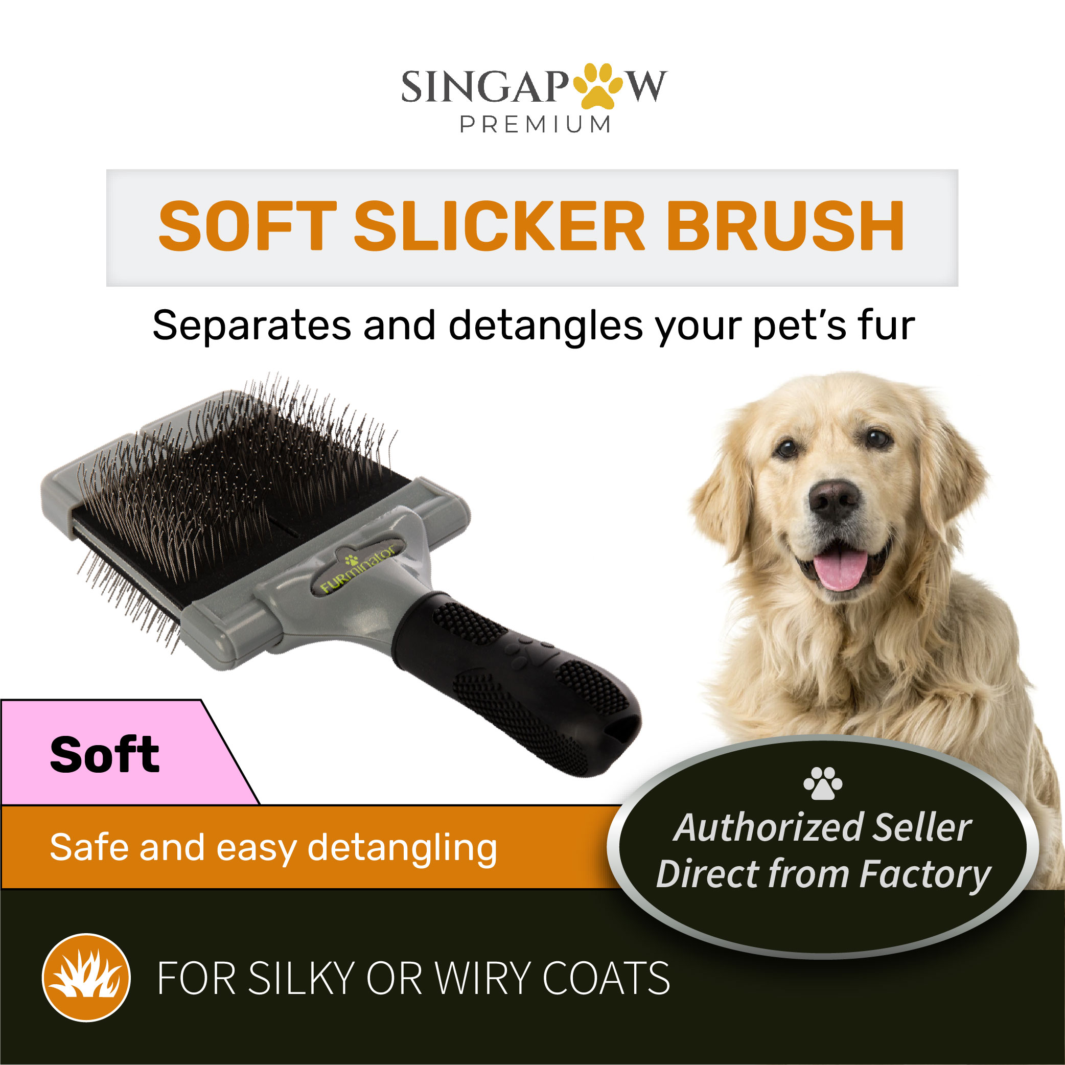 FURminator Large Soft Slicker Brush for Dogs and Cats Pet