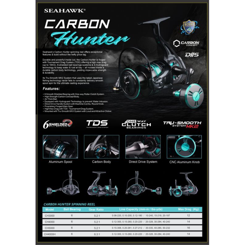 Reel Pancing Spinning Seahawk Carbon Hunter 3000/4000/5000