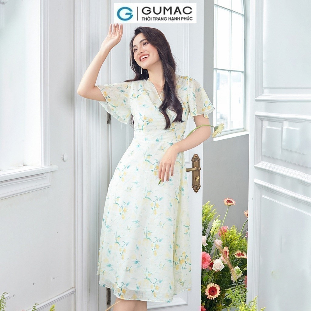 [15 - 17.6 |Voucher 8-15%] Đầm nữ cổ tim kiểu phối thời trang GUMAC DD12061