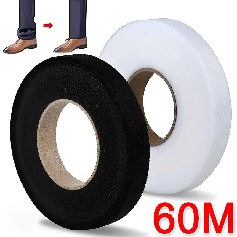 60m/Roll Black White Double Sided Interlining Adhesive Fabric Clothes Apparel Iron on Hem Tape Interlining Web for DIY Sewing