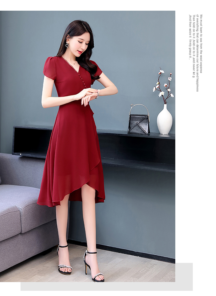 Váy voan lụa 2 lớp xẻ tà lệch tôn dáng