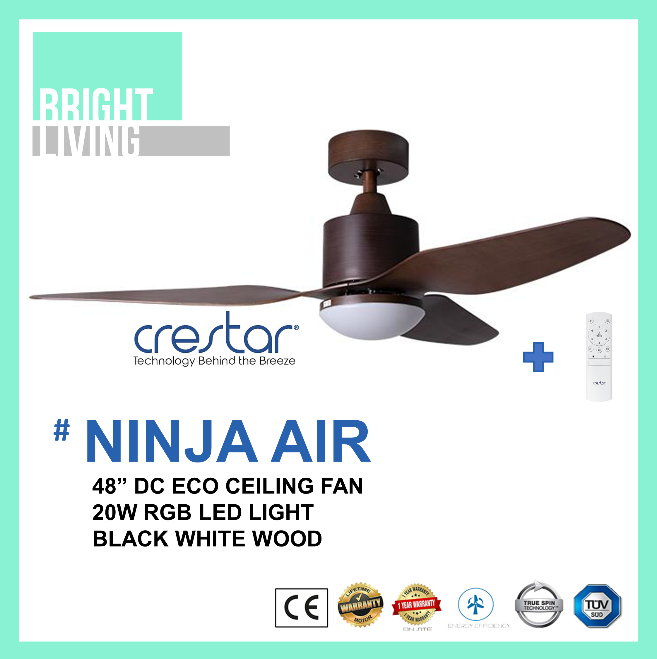 Ceiling Fan with 20W RGB LED Light Kit 
