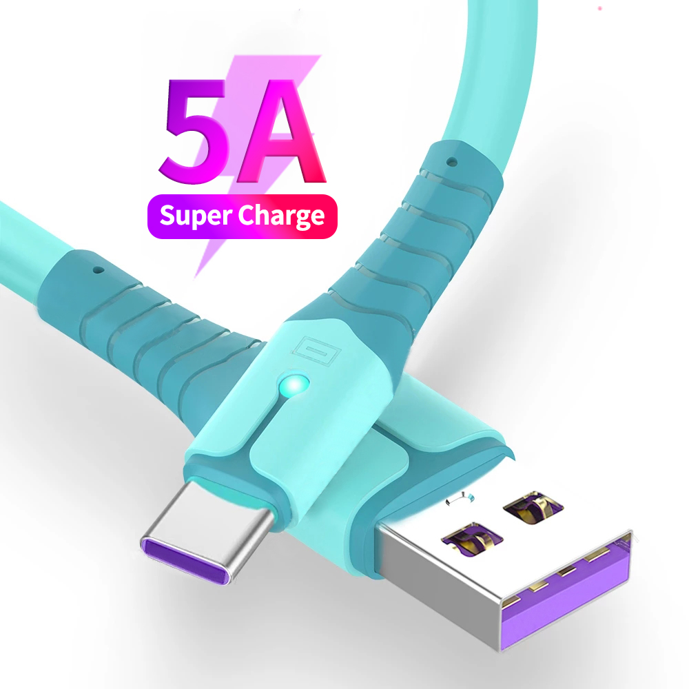 Cáp Dữ Liệu Silicon Lỏng 1M 5A TYPE-C/Cáp Sạc Siêu Nhanh USB Có Đèn/Cáp Sạc TYPE-C Tương Thích Với Điện Thoại Di Động Android Huawei Xiaomi