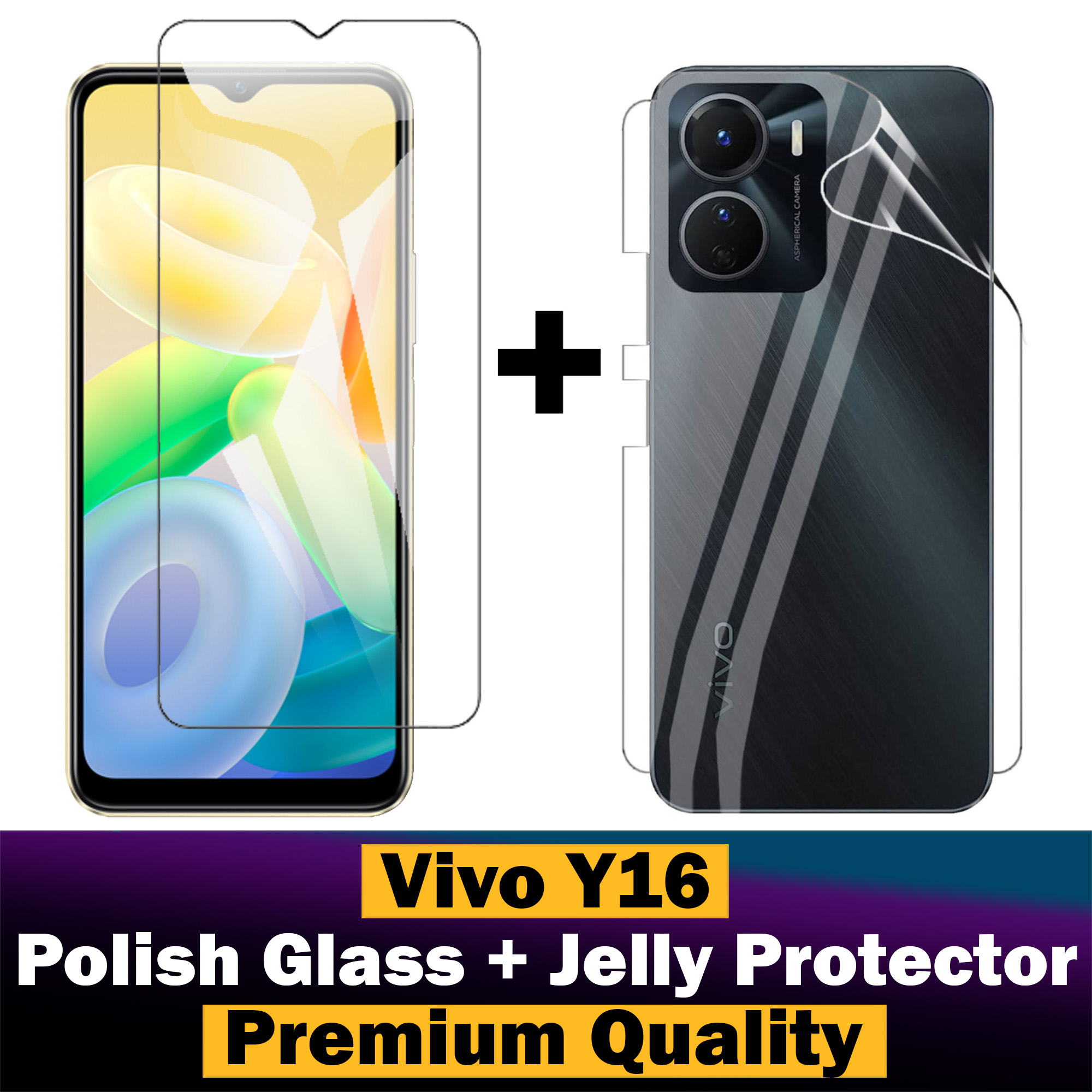 Vivo Y16 Glass Protector Polish Screen Tempered + Back Protector Transparent Hydrogel Soft Film jell Protection For Vivo Y16. 