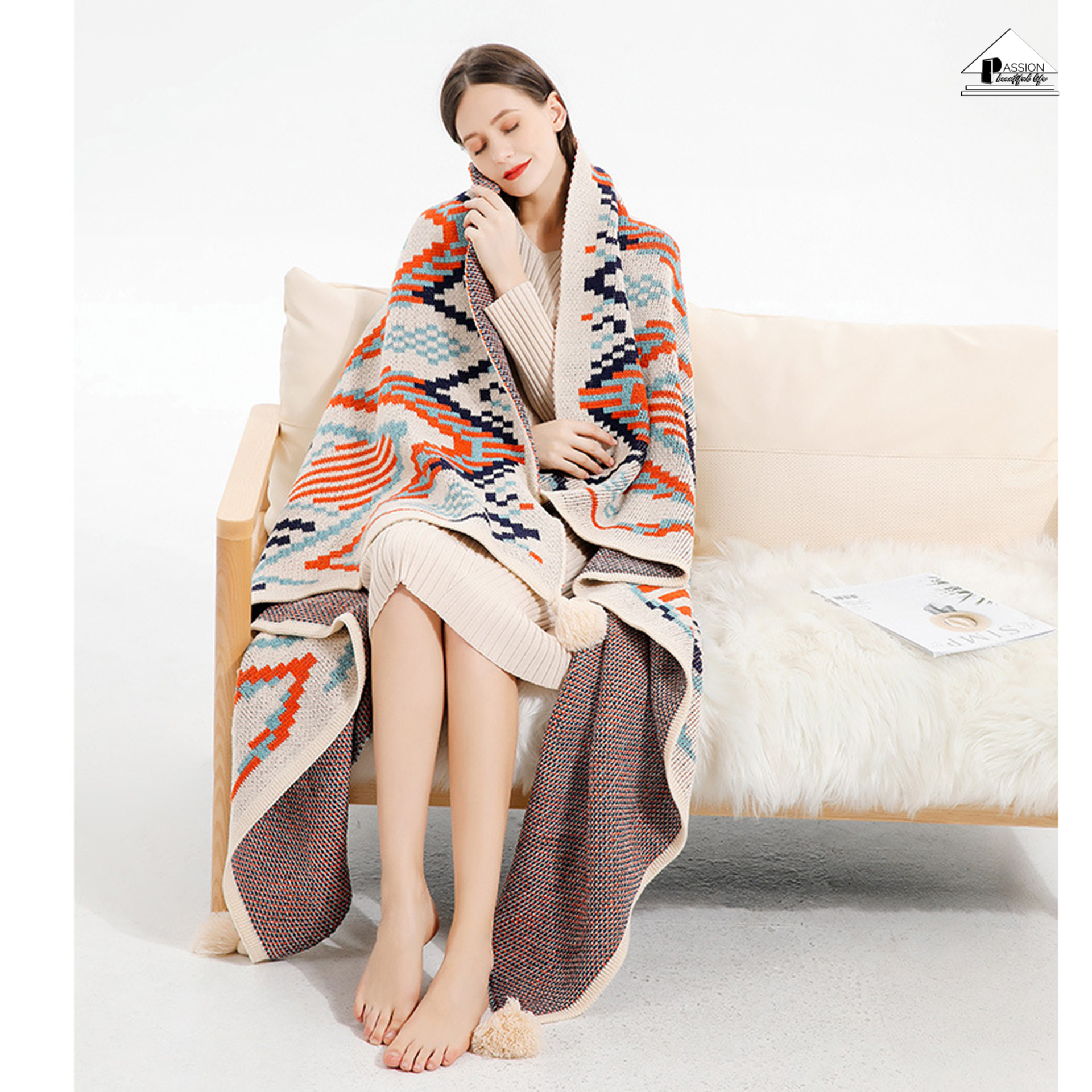 Chăn Đan Len Dệt Kim Boho Trang Trí Sofa