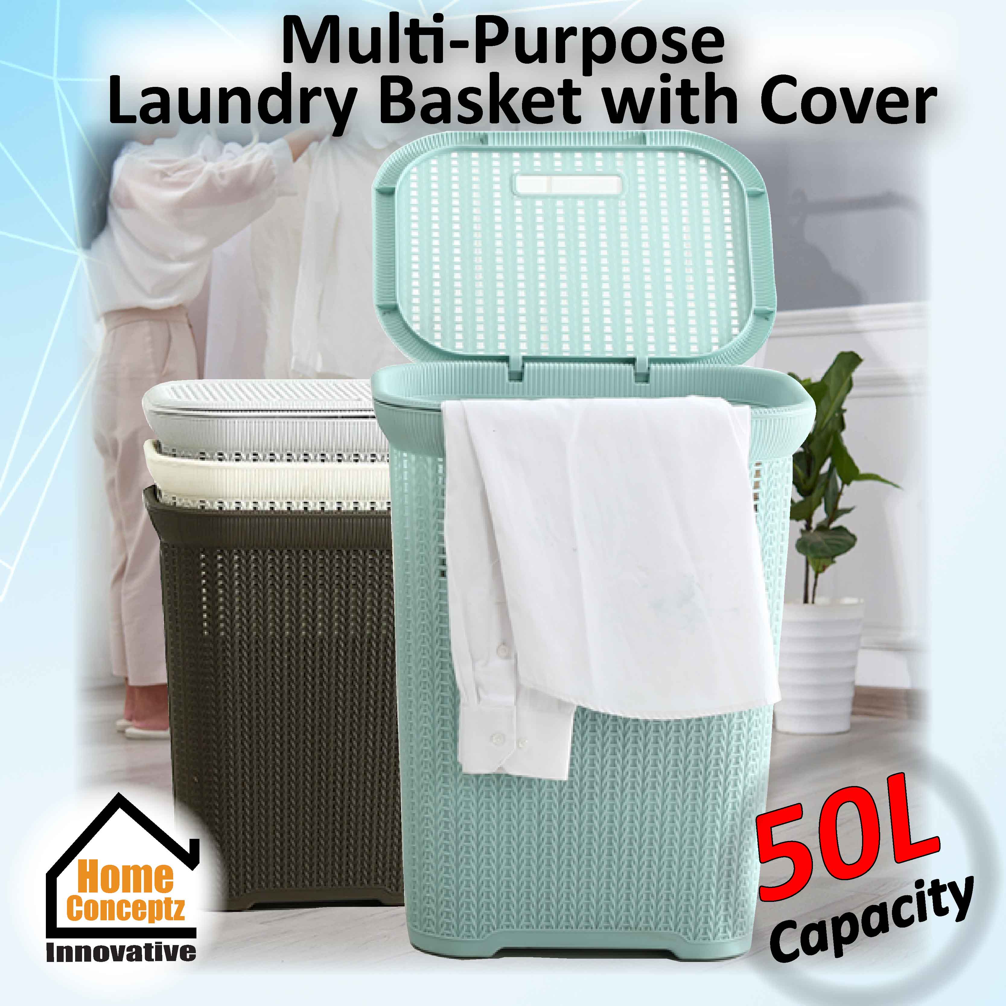 50l Multi Purpose Laundry Basket With Cover Storage Basket For Laundry Room Living Room Corridor Etc Big Capacity With Lid Lazada Singapore