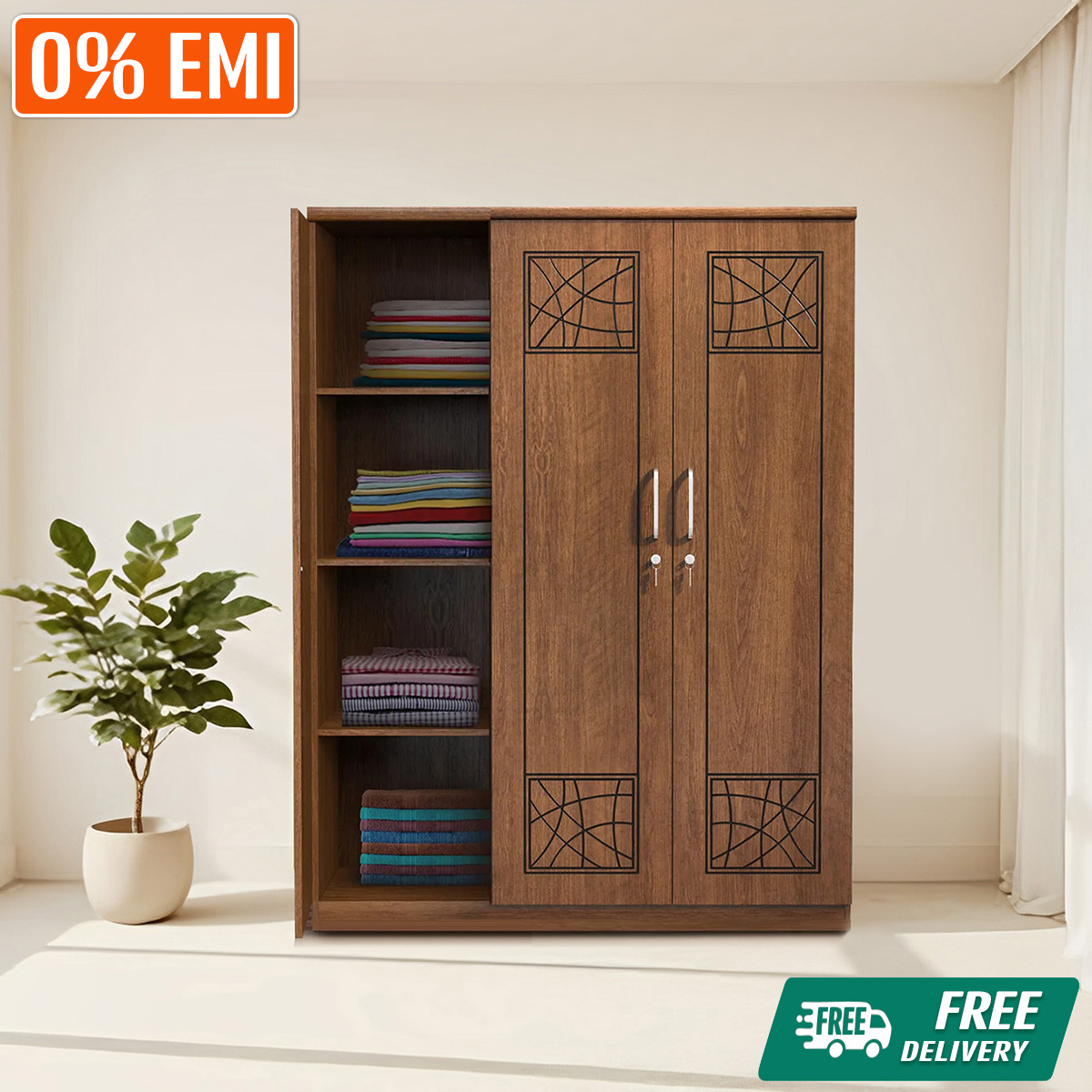 Regal Laminated Board Chevron 3 Door Cupboard - Antique CBH-145-1-1-20 992948