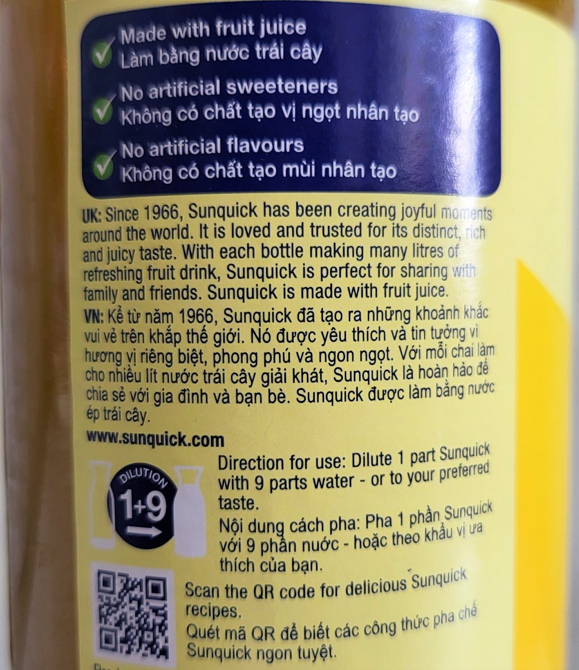 [Chai 800ml – CHANH] NƯỚC ÉP CÔ ĐẶC [Malaysia] SUNQUICK Lemon Fruity and Refreshing (halal)