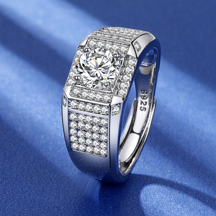 S925 Sterling Silver Brilliant Galaxy Ring Men's Classic Fashion Sense of Luxury Full Diamond Four Claw Ring Men's Ring Wedding Ring