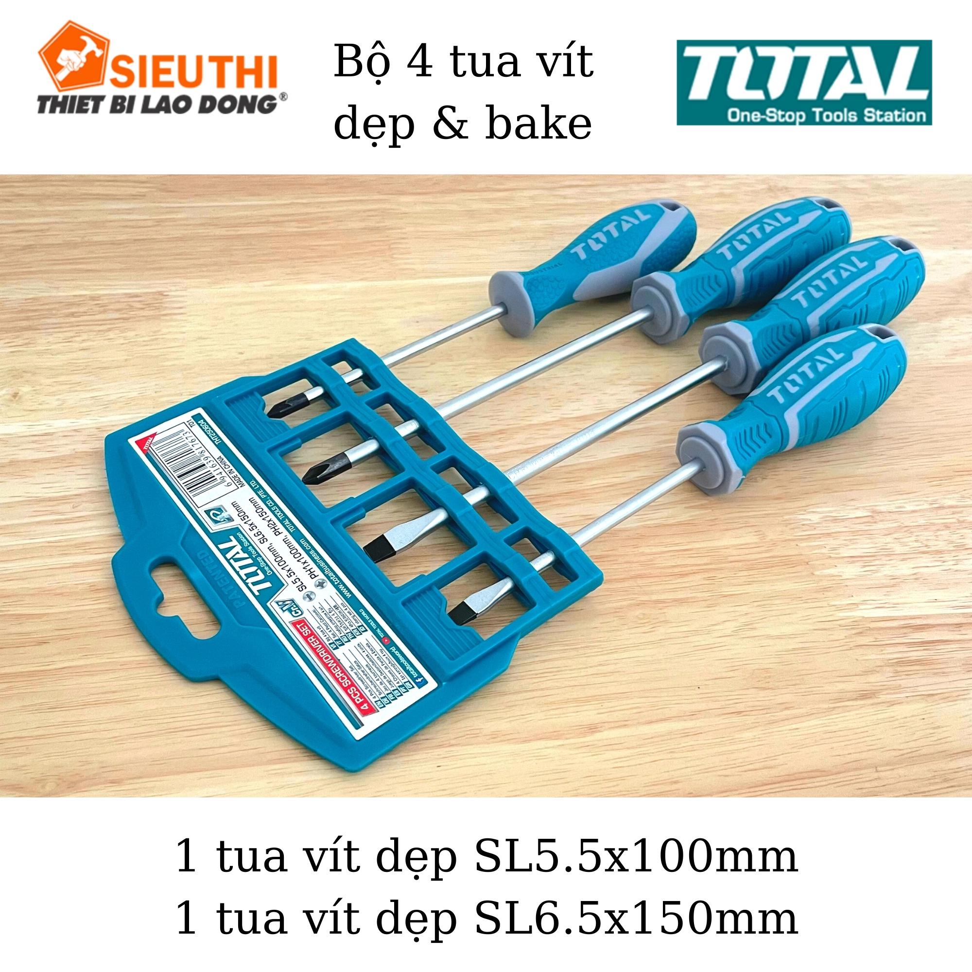 Bộ 4 tuốc nơ vít dẹp và bake Total THT250604