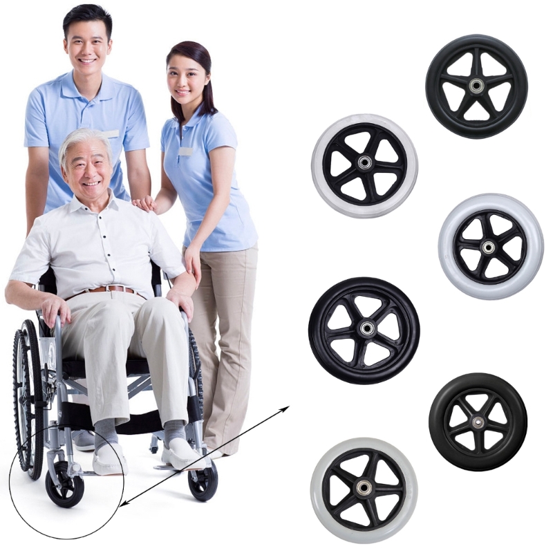2pcs%206/7/8inch%20Front%20Caster%20Wheels%20Solid%20Tire%20Wheel%20Wheelchair%20Replacement%20Part%20-%20Image%203