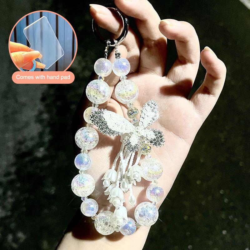Y2K Aesthetic Butterfly Beads Phone Lanyard Korean Beaded Phone Chain Wristband Keychain Camera Charm Earphone Case Pendant.