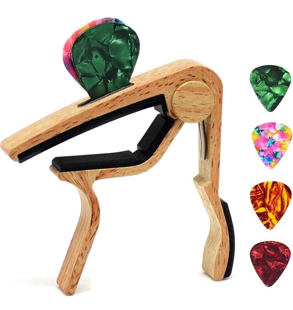 Miwayer Capo,Guitar Capo,Rosewood Capo With Pick Holder And Picks For Acoustic Electric Guitar,Ukulele,Mandolin,Banjo