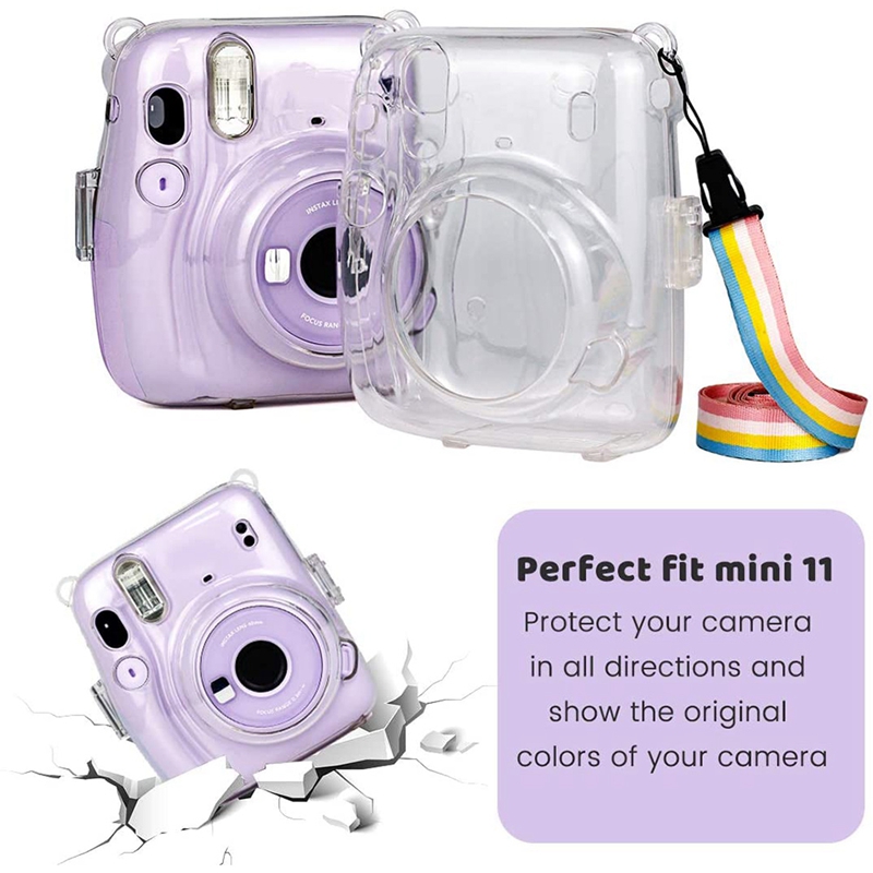 Crystal Camera Case Protective Clear Case with Adjustable Rainbow Strap for Fujifilm Instax Mini 11 Cameras Accessories