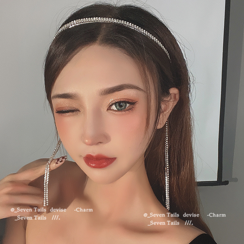 Cài tóc đính đá mỏng phối tua rua lấp lánh cho nữ