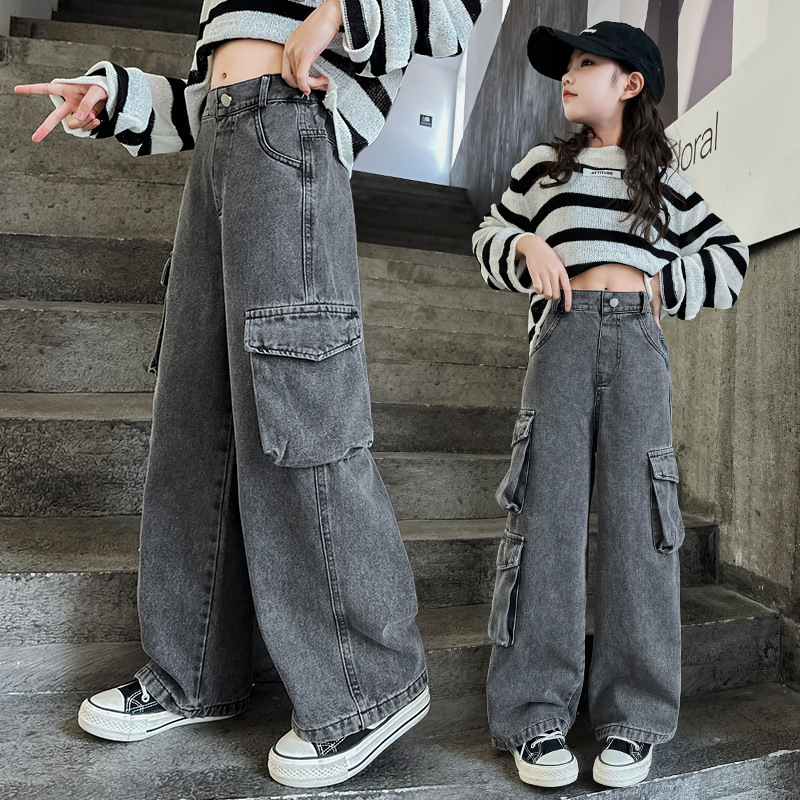 Aweisuan%20Teenage%20Girls%20Wide%20Leg%20Cargo%20Jeans%202024%20Autumn%20Fashion%20Kids%20Casual%20Denim%20Pants%20School%20Young%20Children%20Straight%20Baggy%20Trousers%2015Y%20-%20Image%202