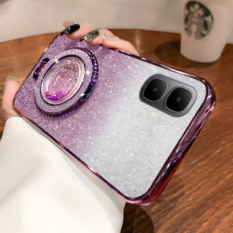 New Phone case Tecno Spark Go2 POP10 Back cover with Liquid Glitter Quicksand hourglass Stand Holder Luxury Shiny Gradient Plating Girls Slim for Tecno Spark Go 2 POP 10 case.