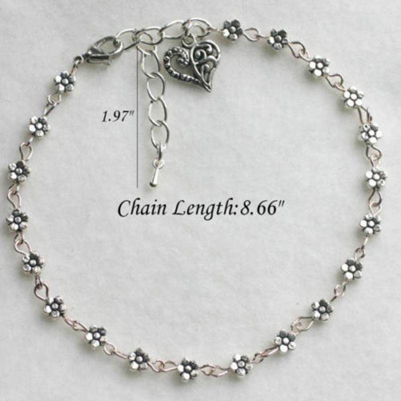 【Must-have】 Hot Floral Foot Jewelry Accessories Girl Gift Anklets Silver Bead Chain Ankle Heart.